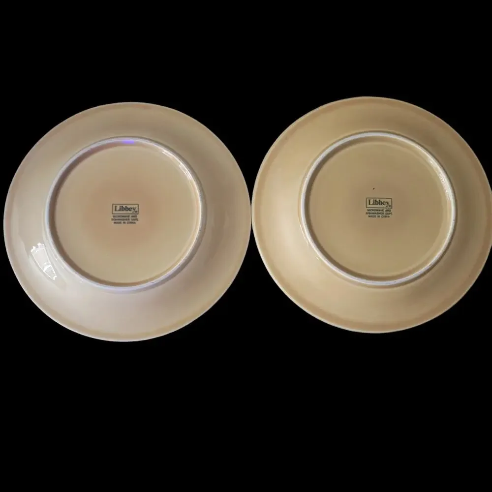 Libbey Lie 14 Yellow Embossed Wheat Pattern Trim Dinner 10 1/2‎  Plates set of 2